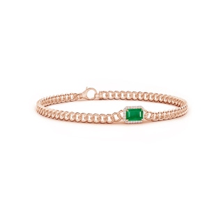 6x4mm AA Emerald-Cut Emerald Bracelet with Diamond Halo in 9K Rose Gold