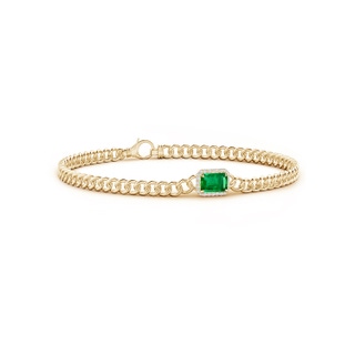 6x4mm AAA Emerald-Cut Emerald Bracelet with Diamond Halo in 10K Yellow Gold