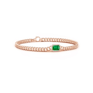 6x4mm AAA Emerald-Cut Emerald Bracelet with Diamond Halo in Rose Gold