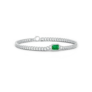 6x4mm AAA Emerald-Cut Emerald Bracelet with Diamond Halo in White Gold