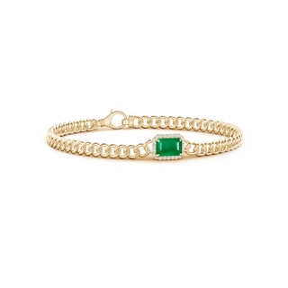 7x5mm AA Emerald-Cut Emerald Bracelet with Diamond Halo in 10K Yellow Gold