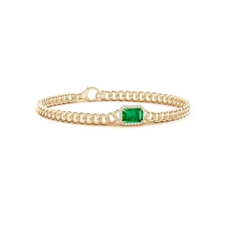 7x5mm AAA Emerald-Cut Emerald Bracelet with Diamond Halo in 10K Yellow Gold