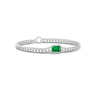 7x5mm AAA Emerald-Cut Emerald Bracelet with Diamond Halo in White Gold