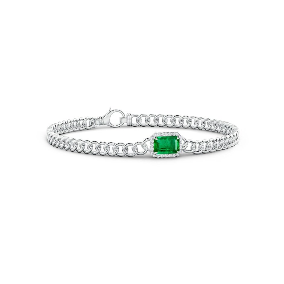 7x5mm AAA Emerald-Cut Emerald Bracelet with Diamond Halo in White Gold 