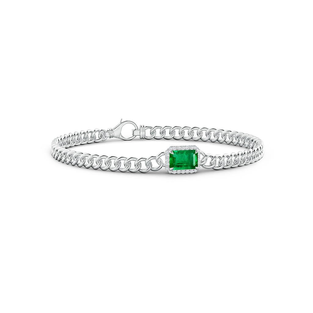 7x5mm AAA Emerald-Cut Emerald Bracelet with Diamond Halo in White Gold