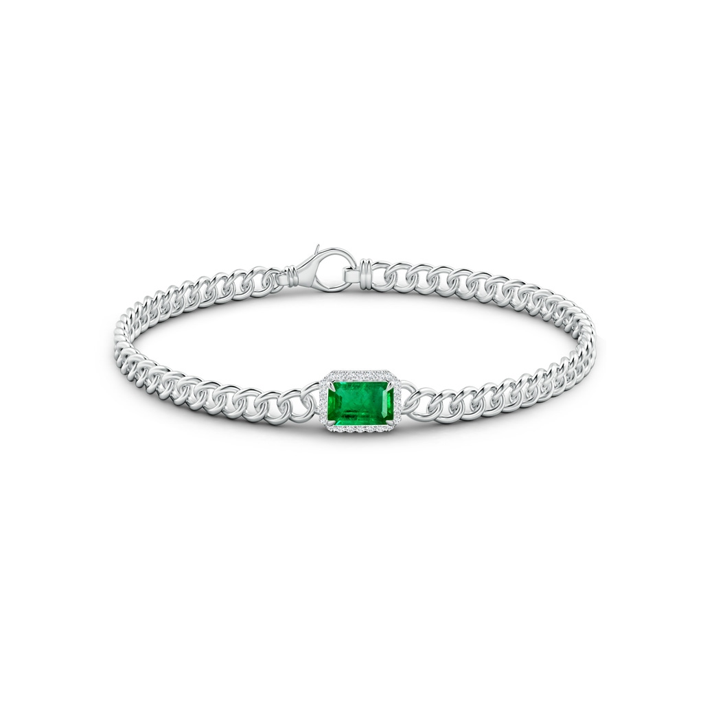 7x5mm AAA Emerald-Cut Emerald Bracelet with Diamond Halo in White Gold Side 199