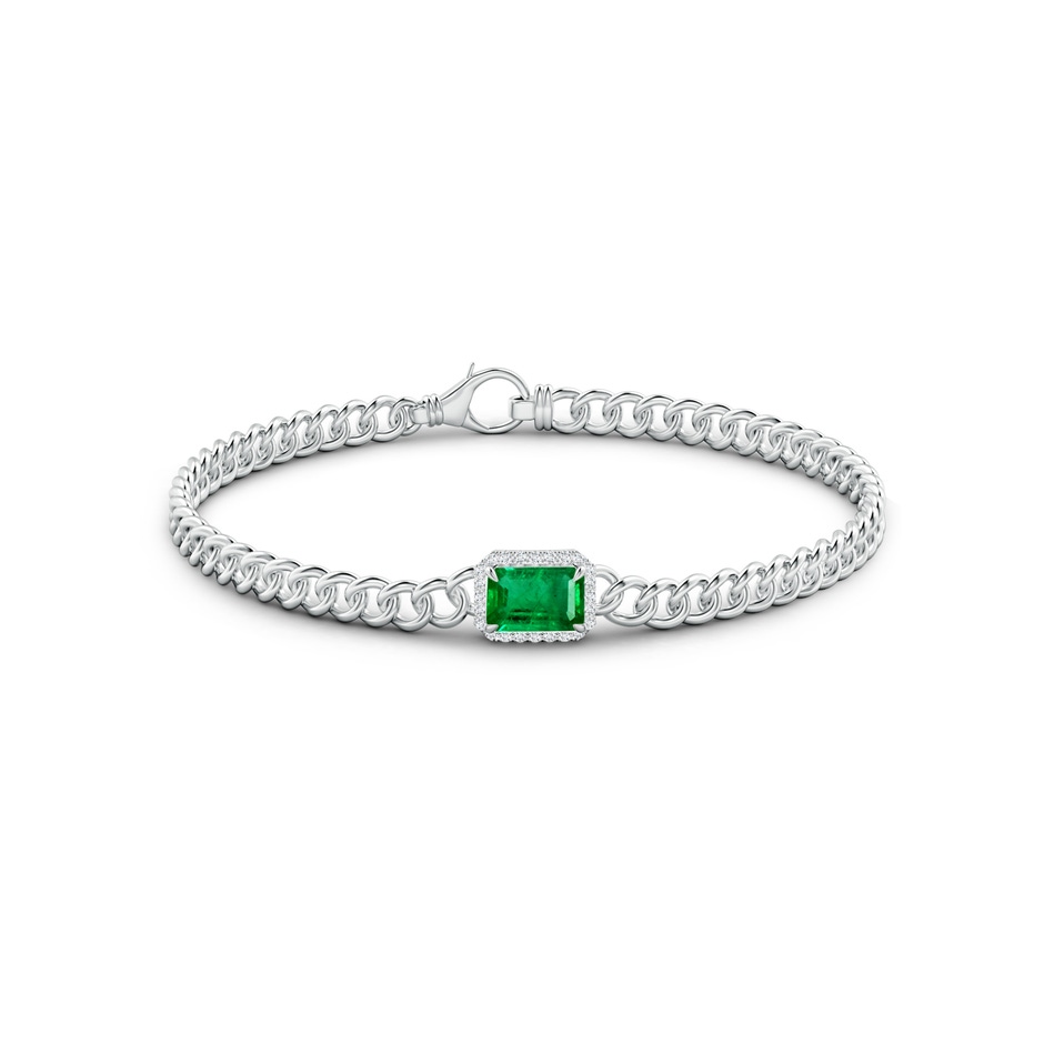 7x5mm AAA Emerald-Cut Emerald Bracelet with Diamond Halo in White Gold side 199