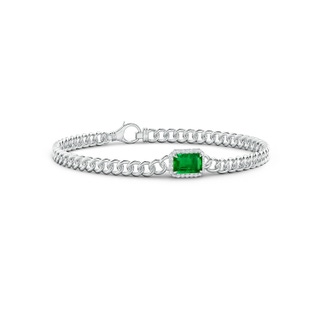 7x5mm AAAA Emerald-Cut Emerald Bracelet with Diamond Halo in 10K White Gold