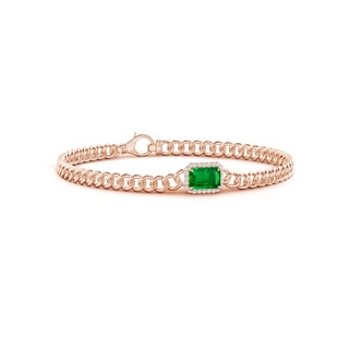 7x5mm AAAA Emerald-Cut Emerald Bracelet with Diamond Halo in Rose Gold
