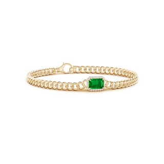 7x5mm AAAA Emerald-Cut Emerald Bracelet with Diamond Halo in Yellow Gold