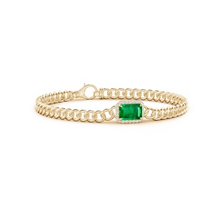 8x6mm AAA Emerald-Cut Emerald Bracelet with Diamond Halo in 10K Yellow Gold