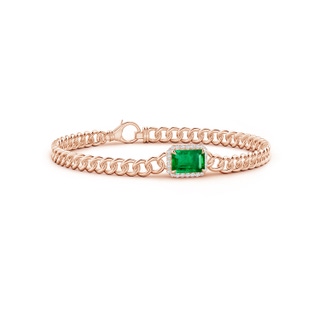 8x6mm AAA Emerald-Cut Emerald Bracelet with Diamond Halo in Rose Gold