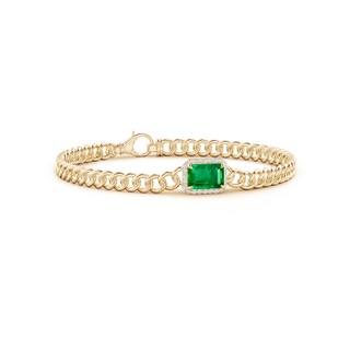 8x6mm AAA Emerald-Cut Emerald Bracelet with Diamond Halo in Yellow Gold