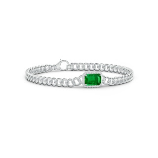 8x6mm AAAA Emerald-Cut Emerald Bracelet with Diamond Halo in 10K White Gold