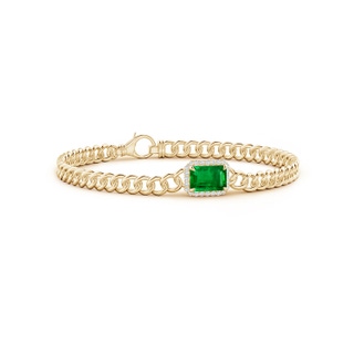 8x6mm AAAA Emerald-Cut Emerald Bracelet with Diamond Halo in 10K Yellow Gold