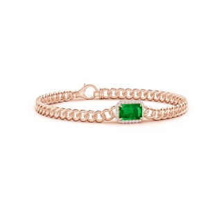 8x6mm AAAA Emerald-Cut Emerald Bracelet with Diamond Halo in Rose Gold