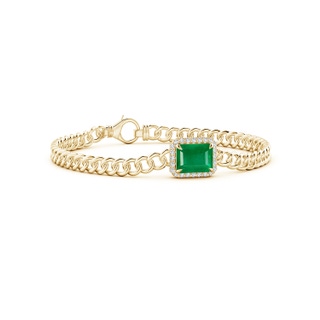 9x7mm AA Emerald-Cut Emerald Bracelet with Diamond Halo in 10K Yellow Gold