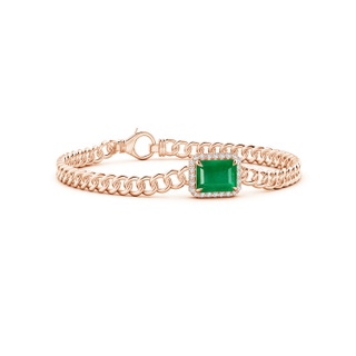 9x7mm AA Emerald-Cut Emerald Bracelet with Diamond Halo in 9K Rose Gold