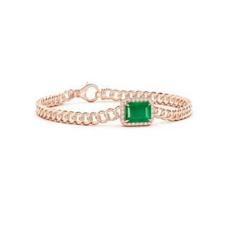 9x7mm AA Emerald-Cut Emerald Bracelet with Diamond Halo in Rose Gold