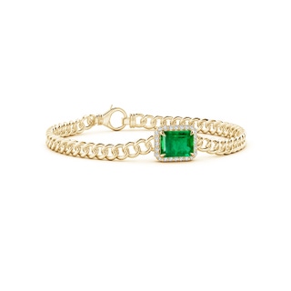 9x7mm AAA Emerald-Cut Emerald Bracelet with Diamond Halo in 9K Yellow Gold