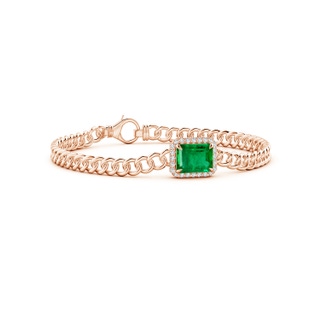 9x7mm AAA Emerald-Cut Emerald Bracelet with Diamond Halo in Rose Gold