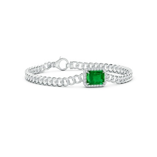 9x7mm AAAA Emerald-Cut Emerald Bracelet with Diamond Halo in White Gold