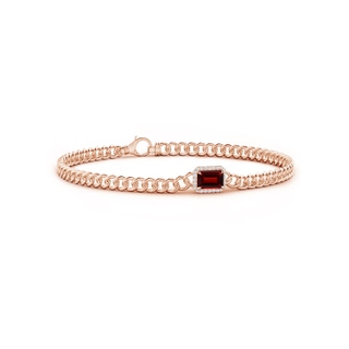 6x4mm AAAA Emerald-Cut Garnet Bracelet with Diamond Halo in Rose Gold