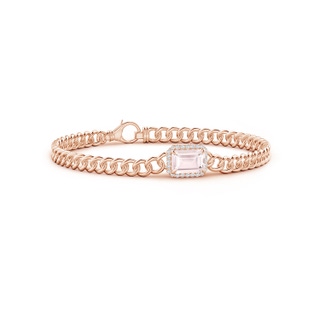 8x6mm A Emerald-Cut Morganite Bracelet with Diamond Halo in Rose Gold