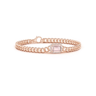 8x6mm AA Emerald-Cut Morganite Bracelet with Diamond Halo in Rose Gold