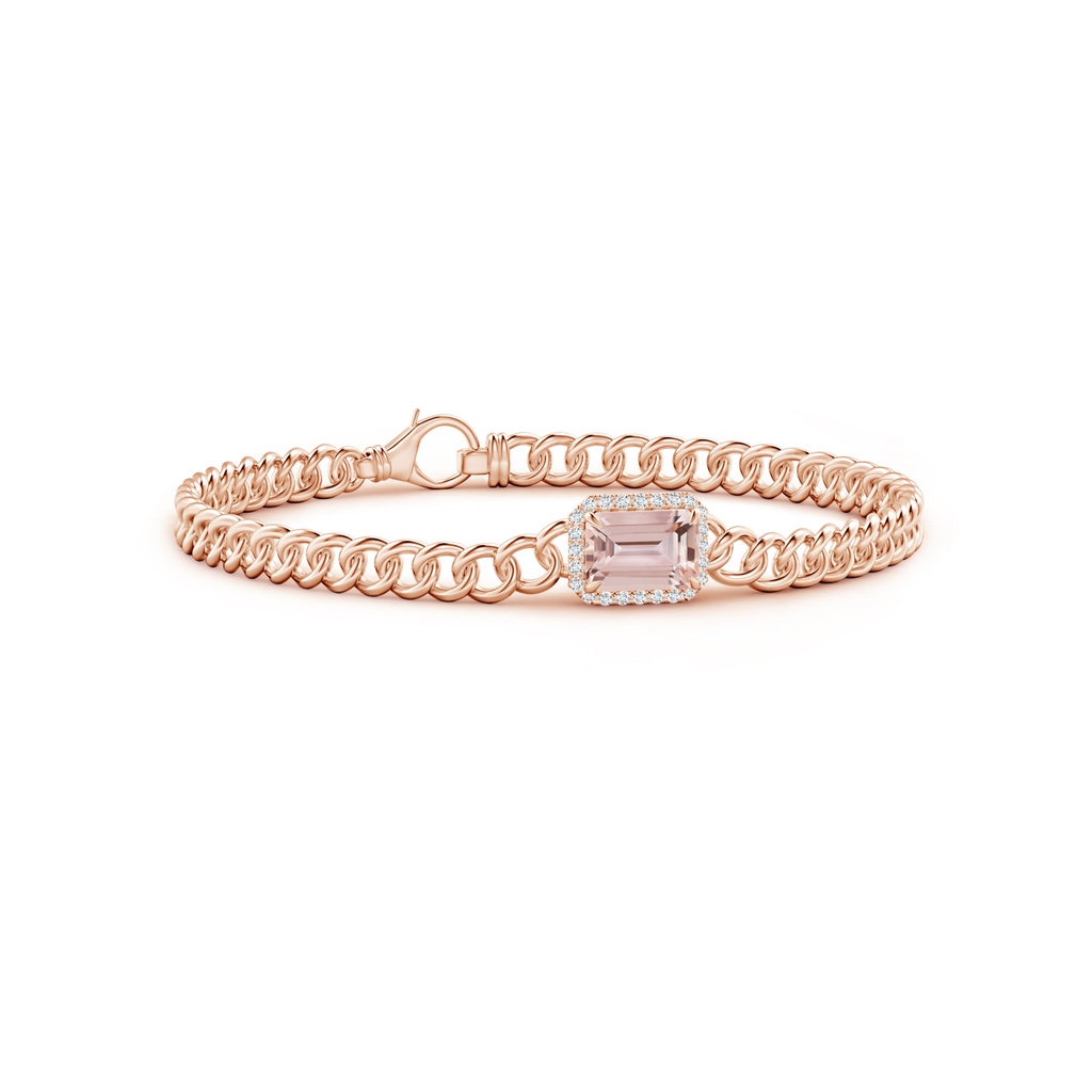 8x6mm AAA Emerald-Cut Morganite Bracelet with Diamond Halo in Rose Gold