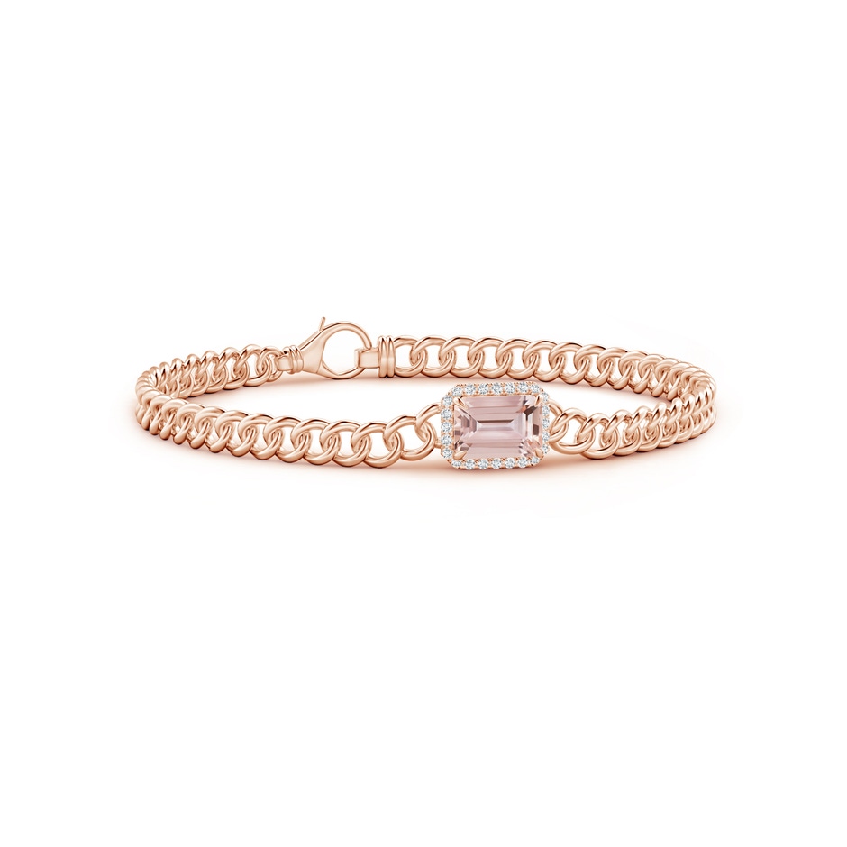 8x6mm AAA Emerald-Cut Morganite Bracelet with Diamond Halo in Rose Gold 