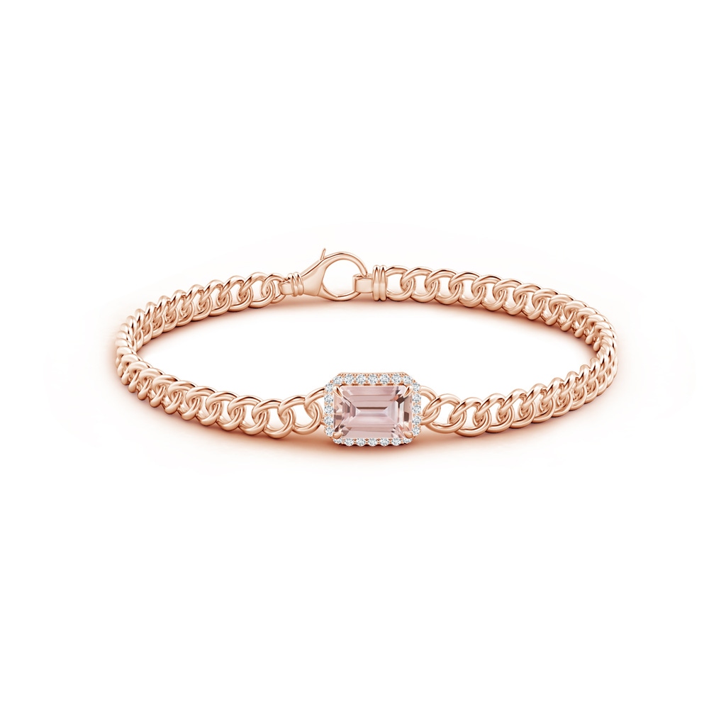 8x6mm AAA Emerald-Cut Morganite Bracelet with Diamond Halo in Rose Gold Side 1