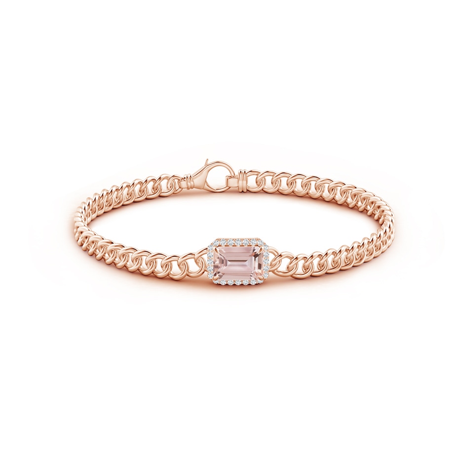 8x6mm AAA Emerald-Cut Morganite Bracelet with Diamond Halo in Rose Gold side 1