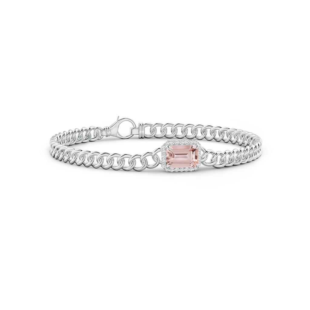 8x6mm AAA Emerald-Cut Morganite Bracelet with Diamond Halo in White Gold