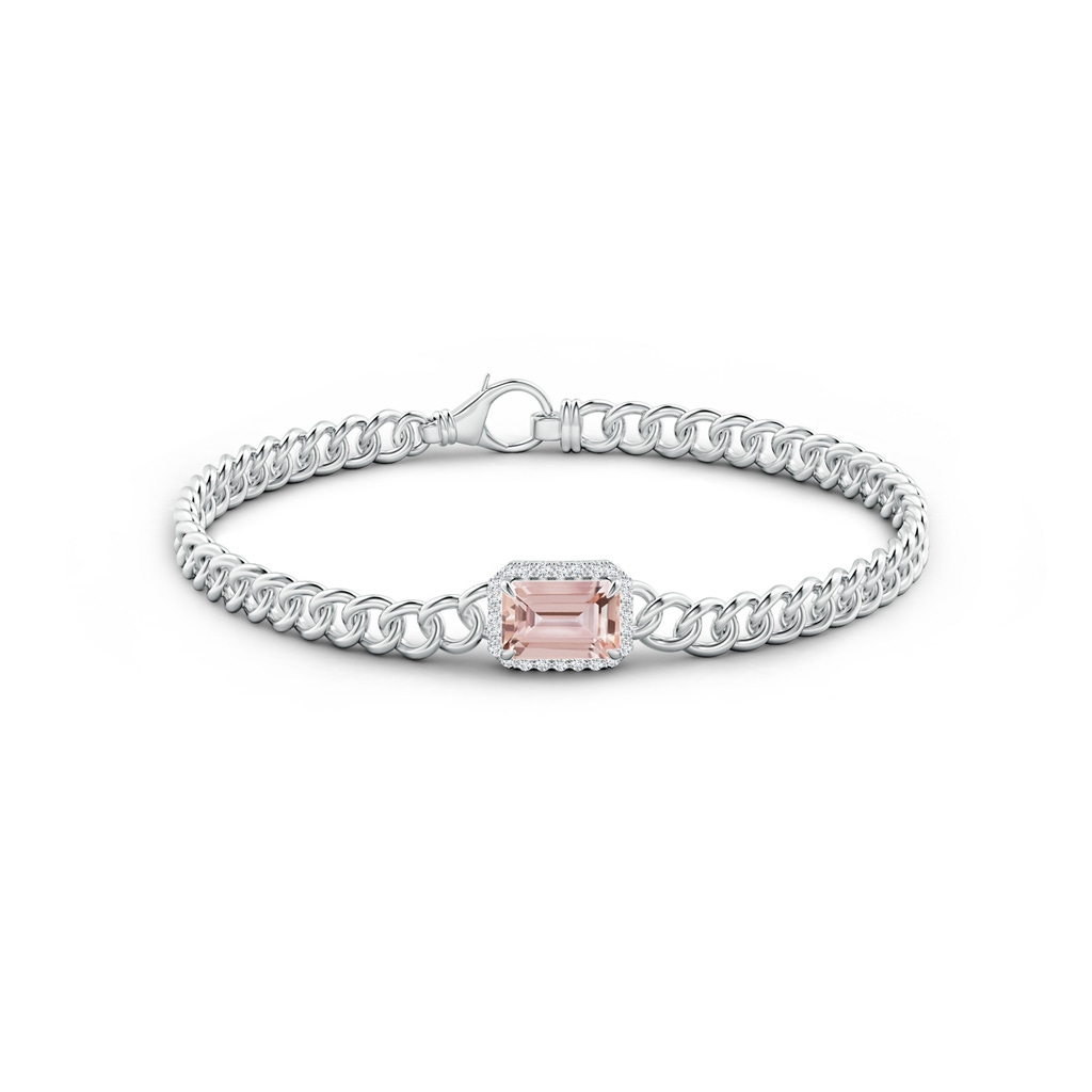 8x6mm AAA Emerald-Cut Morganite Bracelet with Diamond Halo in White Gold Side 1