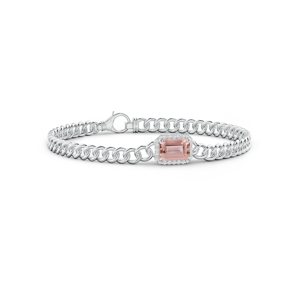 8x6mm AAAA Emerald-Cut Morganite Bracelet with Diamond Halo in White Gold