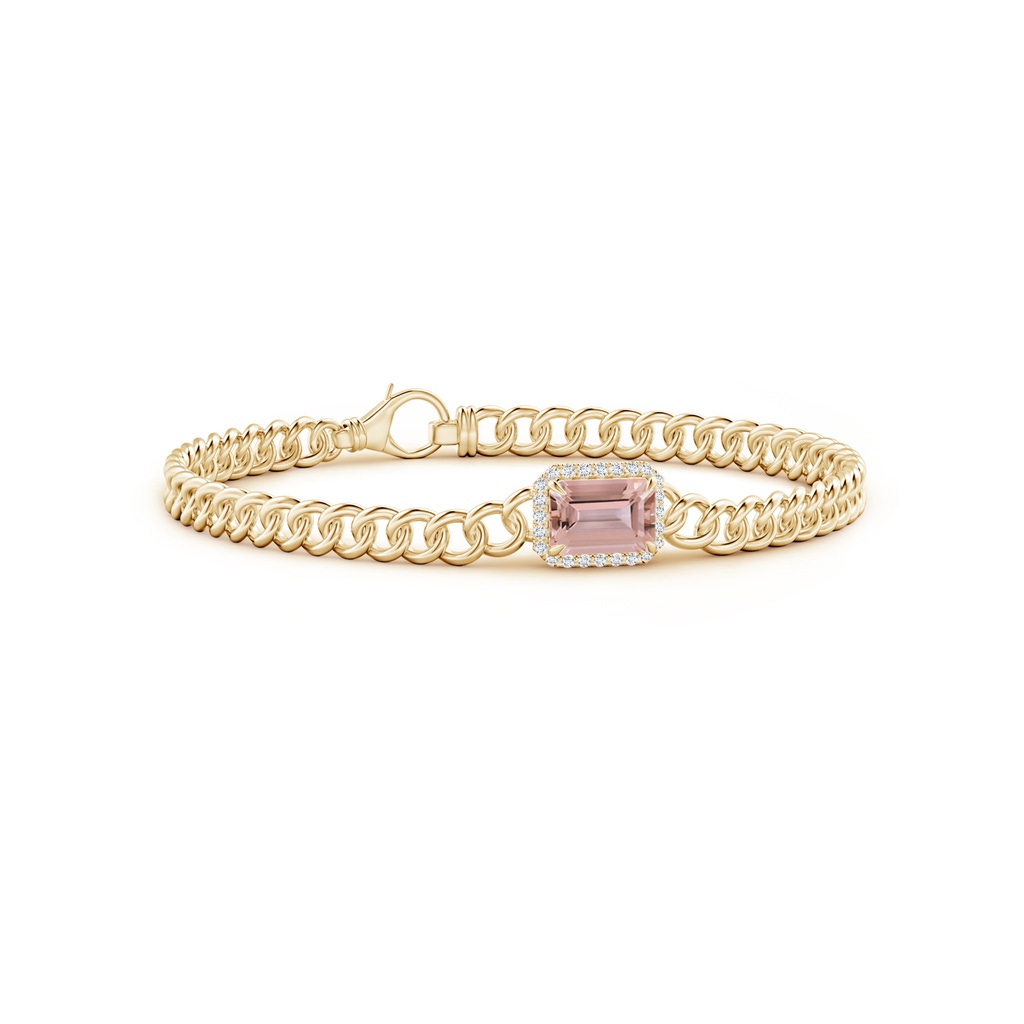 8x6mm AAAA Emerald-Cut Morganite Bracelet with Diamond Halo in Yellow Gold