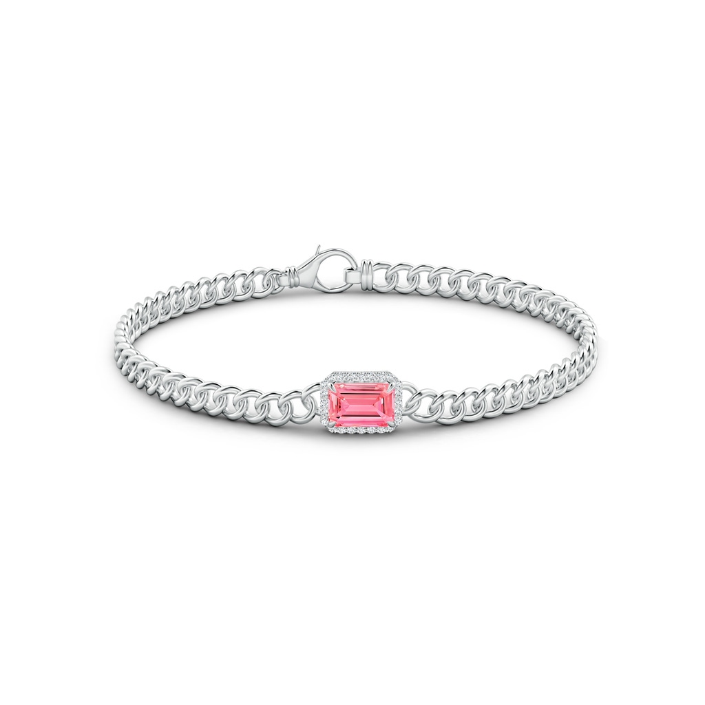 7x5mm AAAA Emerald-Cut Fancy Intense Pink Diamond Bracelet with Halo in White Gold - side 199
