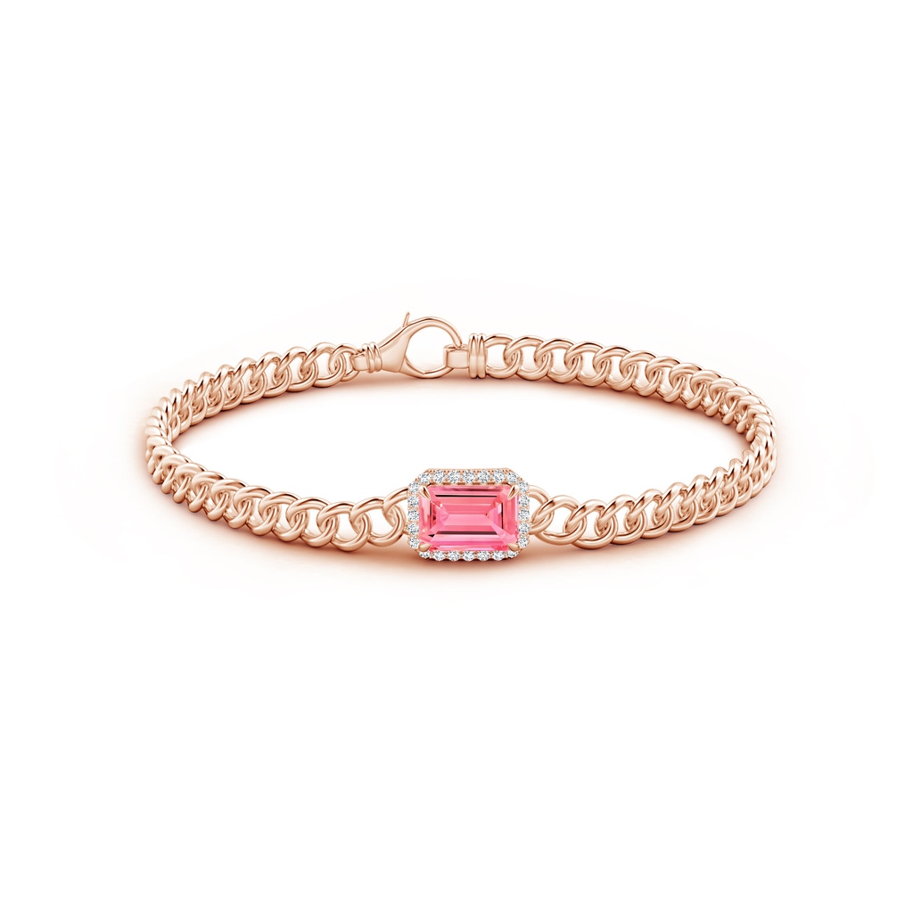 8x6mm AAAA Emerald-Cut Fancy Intense Pink Diamond Bracelet with Halo in Rose Gold - side 199