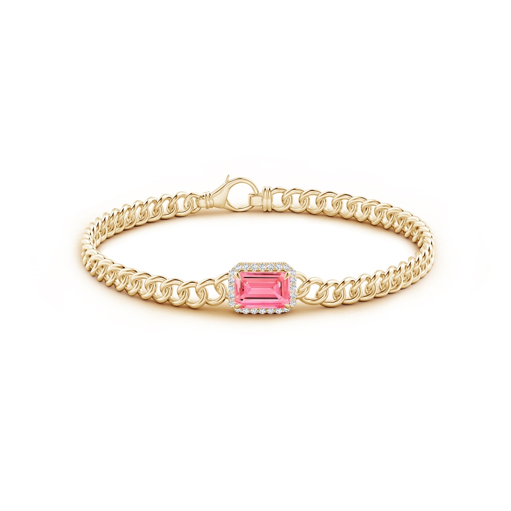8x6mm AAAA Emerald-Cut Fancy Intense Pink Diamond Bracelet with Halo in Yellow Gold - side 199
