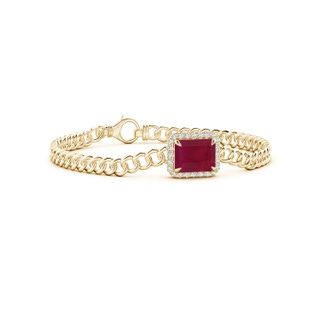 10x8mm A Emerald-Cut Ruby Bracelet with Diamond Halo in 10K Yellow Gold