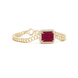 12x10mm A Emerald-Cut Ruby Bracelet with Diamond Halo in Yellow Gold