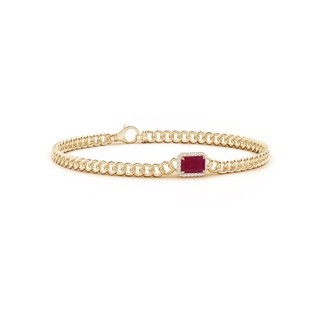 6x4mm A Emerald-Cut Ruby Bracelet with Diamond Halo in 10K Yellow Gold