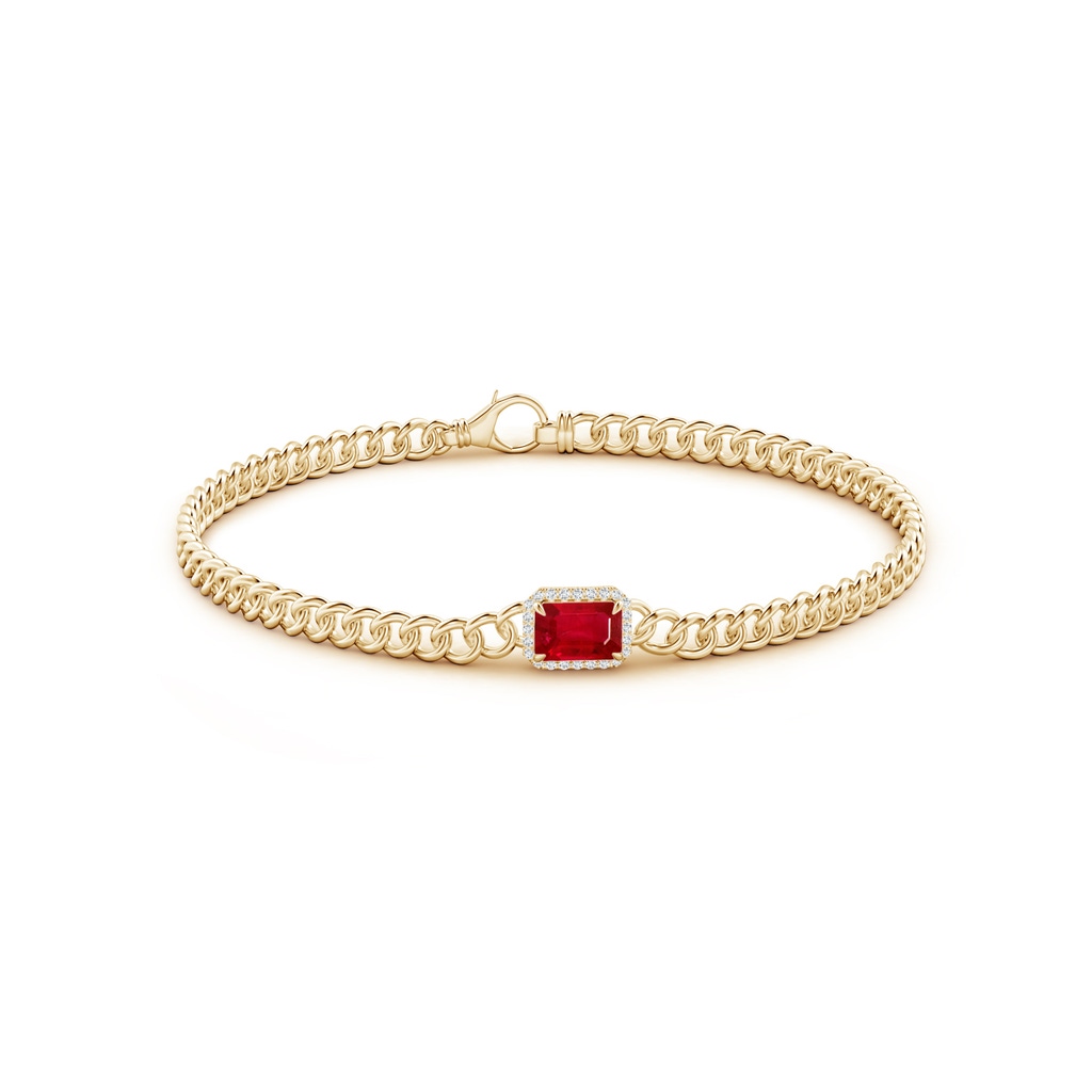 6x4mm AAA Emerald-Cut Ruby Bracelet with Diamond Halo in Yellow Gold Side 199