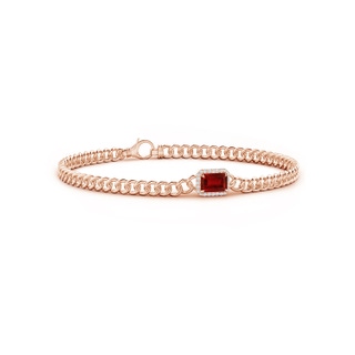 6x4mm AAAA Emerald-Cut Ruby Bracelet with Diamond Halo in Rose Gold