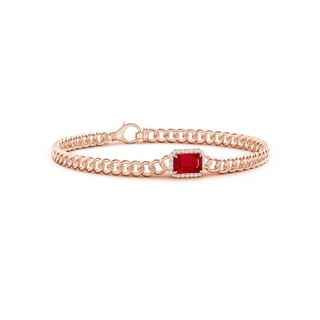 7x5mm AAA Emerald-Cut Ruby Bracelet with Diamond Halo in Rose Gold