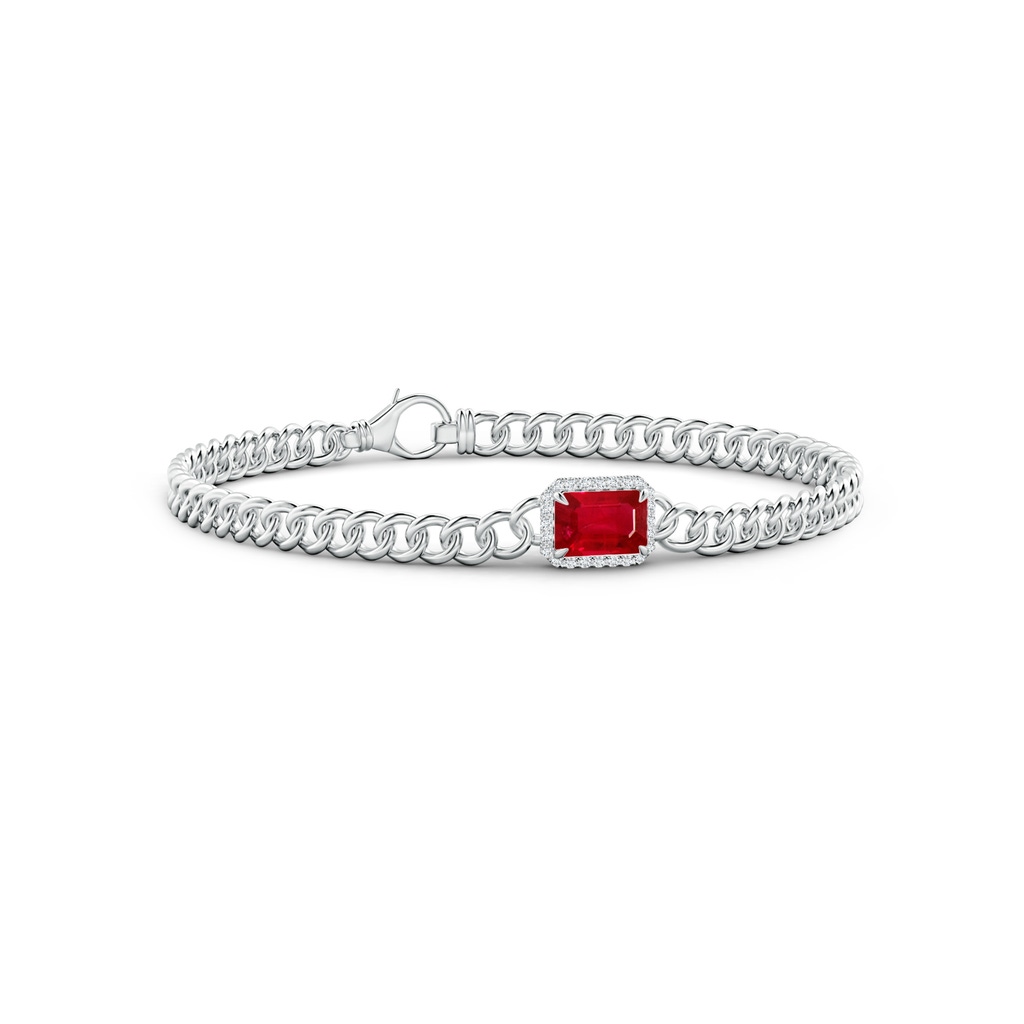7x5mm AAA Emerald-Cut Ruby Bracelet with Diamond Halo in White Gold