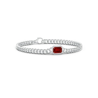 7x5mm AAAA Emerald-Cut Ruby Bracelet with Diamond Halo in White Gold