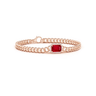 8x6mm AAA Emerald-Cut Ruby Bracelet with Diamond Halo in Rose Gold