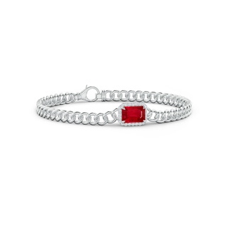 8x6mm AAA Emerald-Cut Ruby Bracelet with Diamond Halo in White Gold